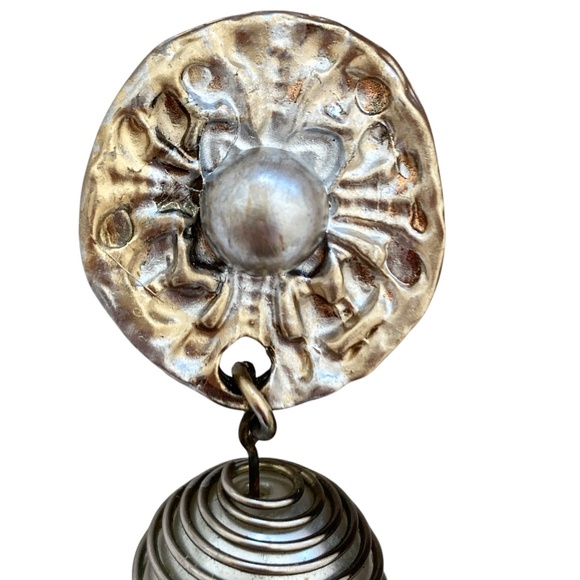 earrings vintage 3.5" long big pearls embellished engraved statement costume - Picture 4 of 9